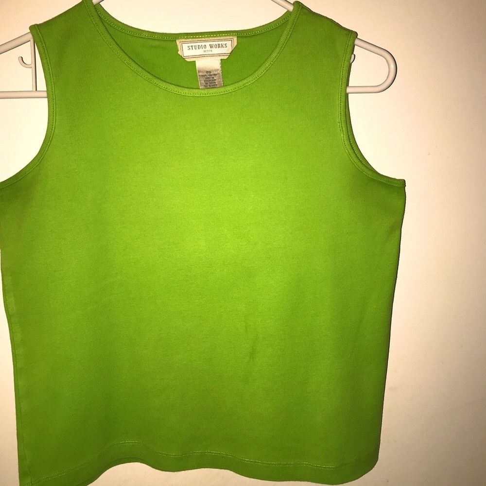 Women’s bright green tank top, Studio Works petite small